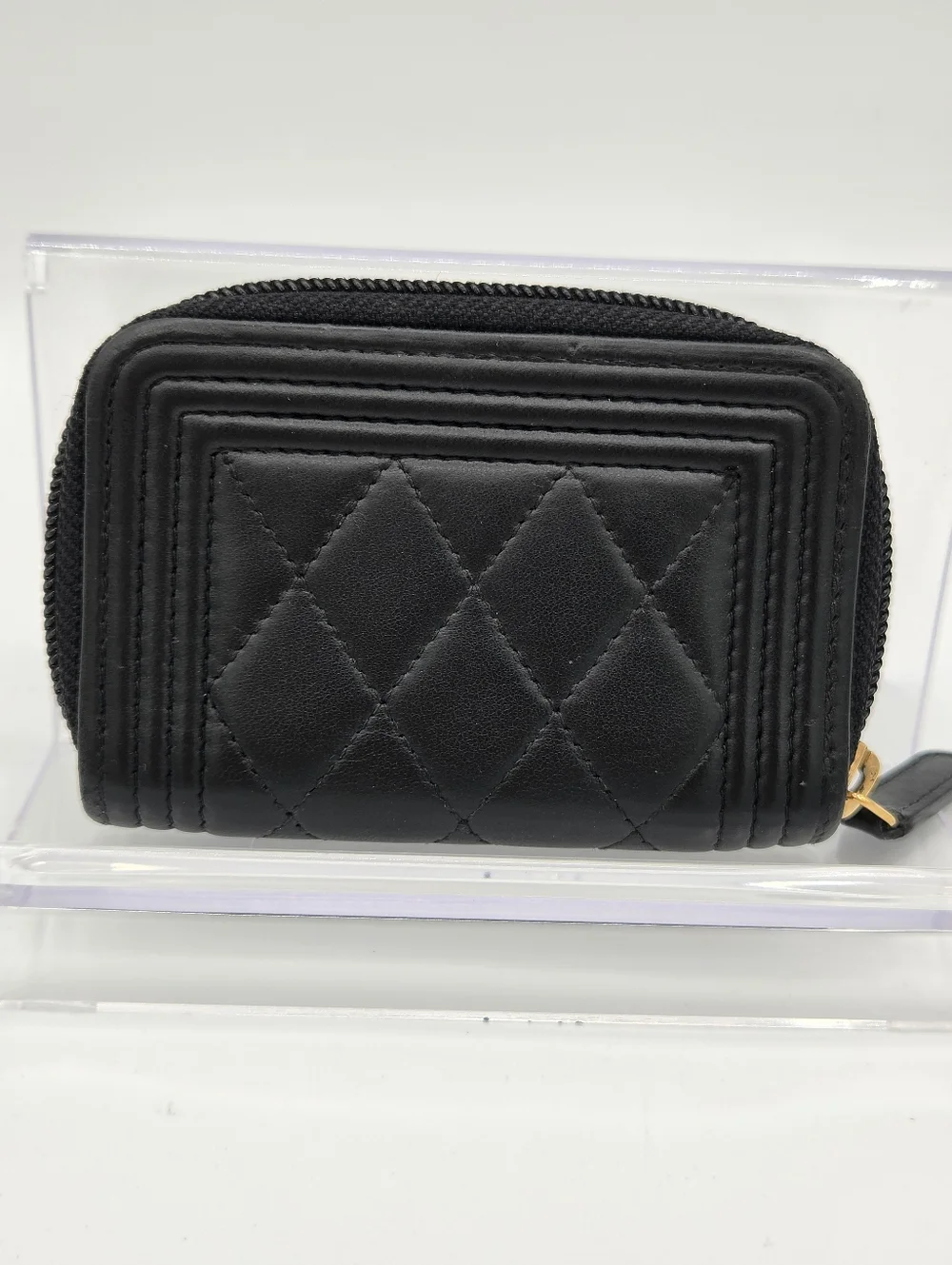 Chanel Boy Zip Around Coin Purse Wallet Lambskin Black